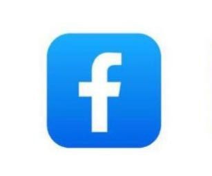 Facebook logo displayed on a rounded blue square background.
